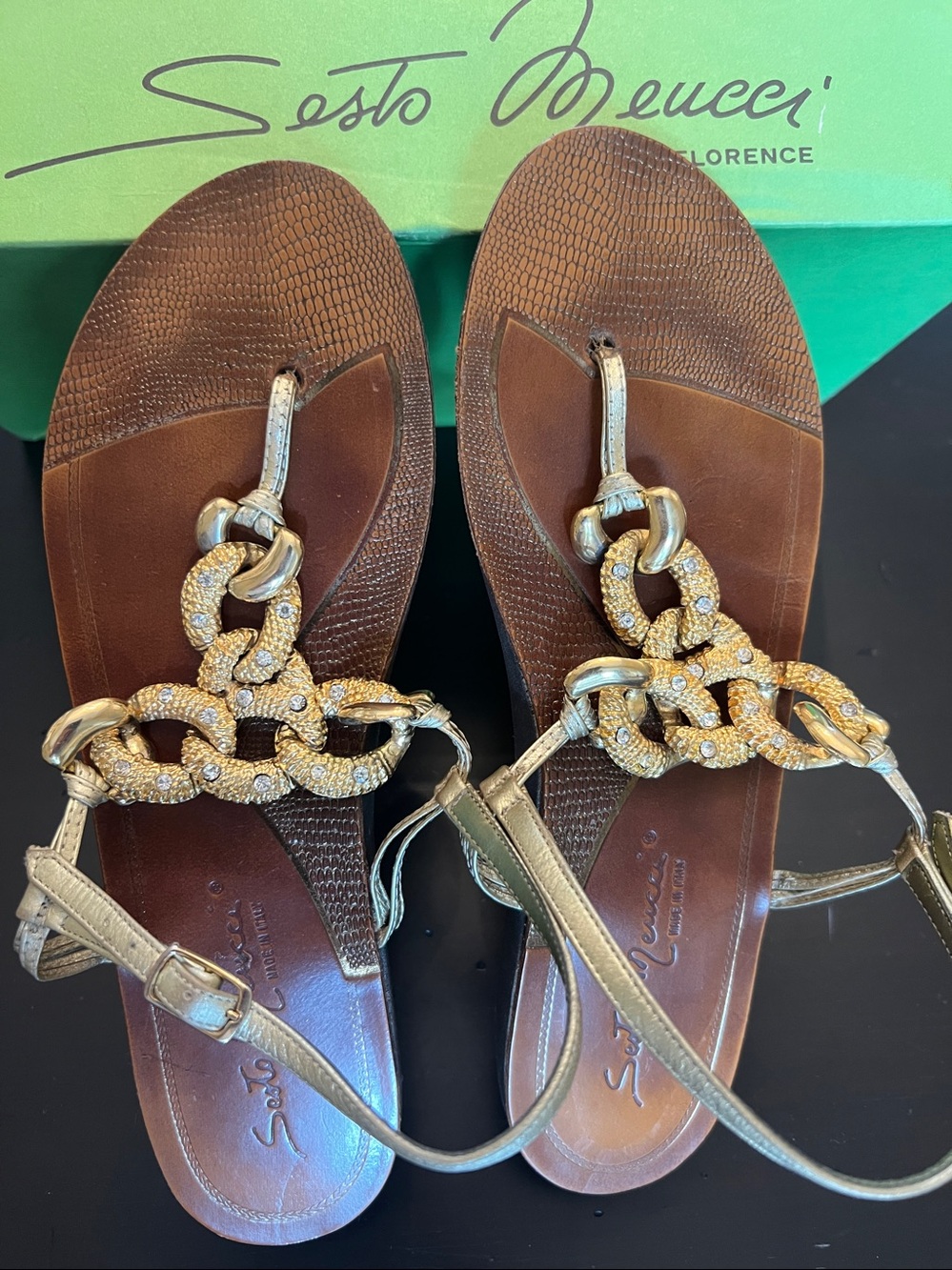 Sesto Meucci Gold Link Chain Sandal Sz 6.5